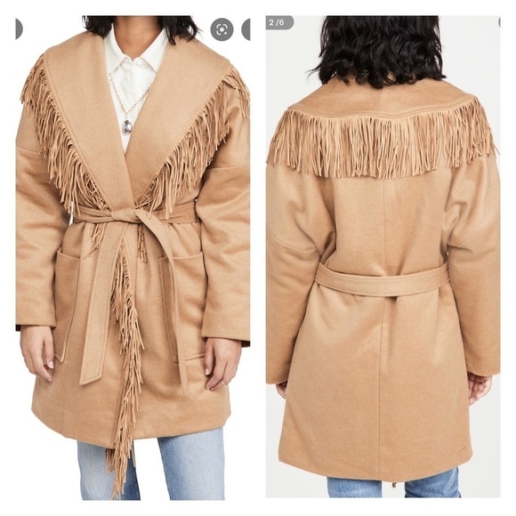 Divine Heritage Camel Wool Fringe Shawl Coat Western Boho Jacket L NWT Cowgirl - Picture 6 of 12